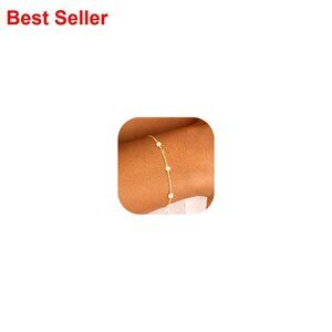 14K Gold Plated Dainty Stackable Charm Bracelet with Lobster Clasp